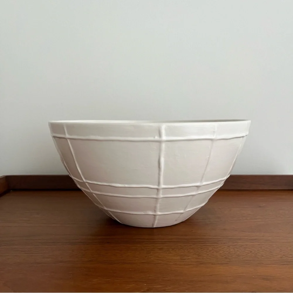 Handmade Large White Ceramic Bowl from Thailand Matte Minimalist Decorative